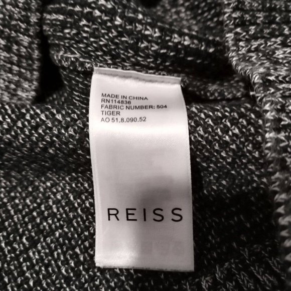 Reiss Jumper Mens XS Tiger Grey Chunky Tight Knit Contrasting Trim Crew Heavy - Picture 3 of 13